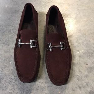 Salvatore Ferragamo red suede bit loafers